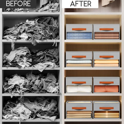 Homsorout Drawer Organizers - 6 Pack Foldable Fabric Pants Organizer with Clear Window & Handles | Grey