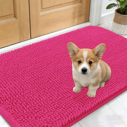 OLANLY Dog Door Mat - Absorbent Non-Slip Mud Mat for Indoor Use | Quick-Dry Chenille, 30x17, Hot Pink
