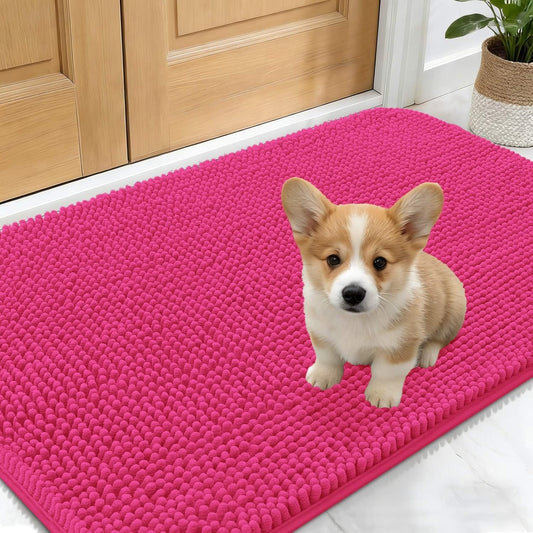 OLANLY Dog Door Mat - Absorbent Non-Slip Mud Mat for Indoor Use | Quick-Dry Chenille, 30x17, Hot Pink