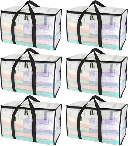 BALEINE 6-Pack Oversized Moving Bags - Heavy-Duty Storage Totes with Reinforced Handles (Clear)
