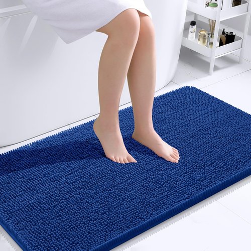 OLANLY Bathroom Rugs 40x24, Extra Soft Absorbent Chenille Bath Rugs, Rubber Backing Quick Dry, Machine Washable Bath Mats for Bathroom Floor, Tub and Shower, Home Decor Accessories, Royal Blue