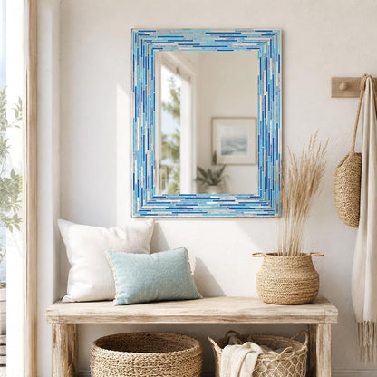 Head West Blues2 24 x 30 Frameless Mosaic Vanity Mirror - Reeded Tile-Print Rectangle Wall Mirror