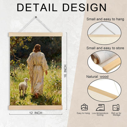 MKIJUHB Jesus Leaves the 99 Sheep Wall Art - Framed Canvas Print for Home & Church Decor | 12x16 Inch