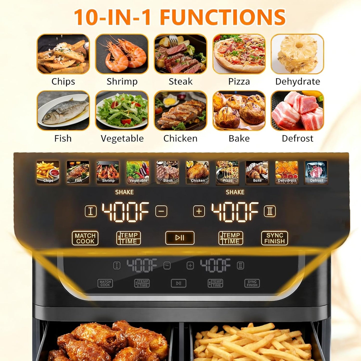 Simple Deluxe 9.5-Qt Dual Basket Air Fryer - 10-in-1 Digital Preset, 1700W, Nonstick, Black