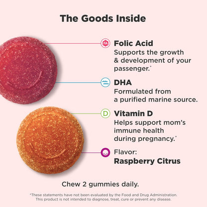OLLY Prenatal Multivitamin Gummies - Daily Multi Blend for Mommy & Baby, Folic Acid & Omega 3 DHA, 60 Count