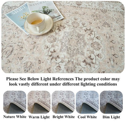 12x15 Living Room Area Rug: Oriental Large Neutral Bedroom Carpet Soft Distressed Floor Mat with Non-Slip Backing Indoor Ultra Thin Water-Resistant Dining Room Rug Farmhouse Home Decor(12x15 Beige)