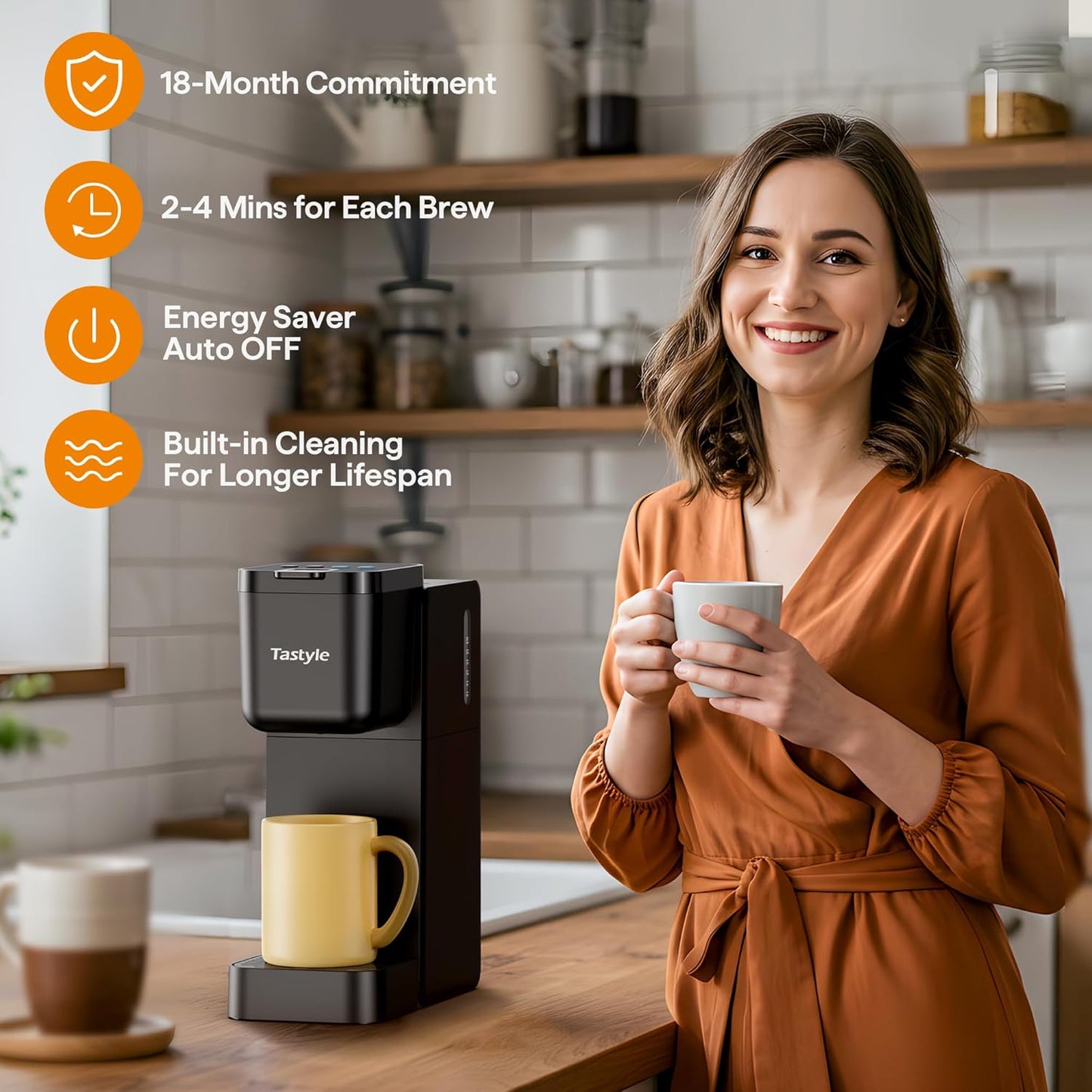 Skiennix Single Serve Coffee Maker - Brew K-Cups, Ground Coffee & Tea | Compact Black Design, 6-16 Oz Sizes