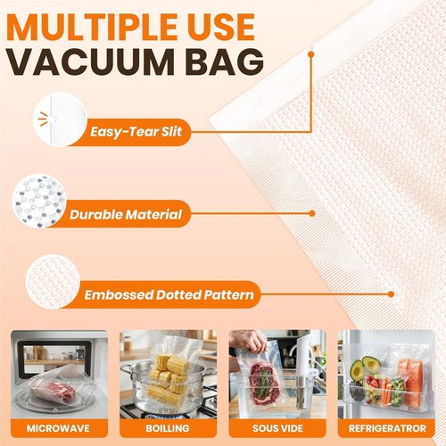 FUNFERY Vacuum Sealer Bags - 200 Precut Quart 8" x 12" | BPA-Free Airtight Food Storage for Meal Prep & Sous Vide