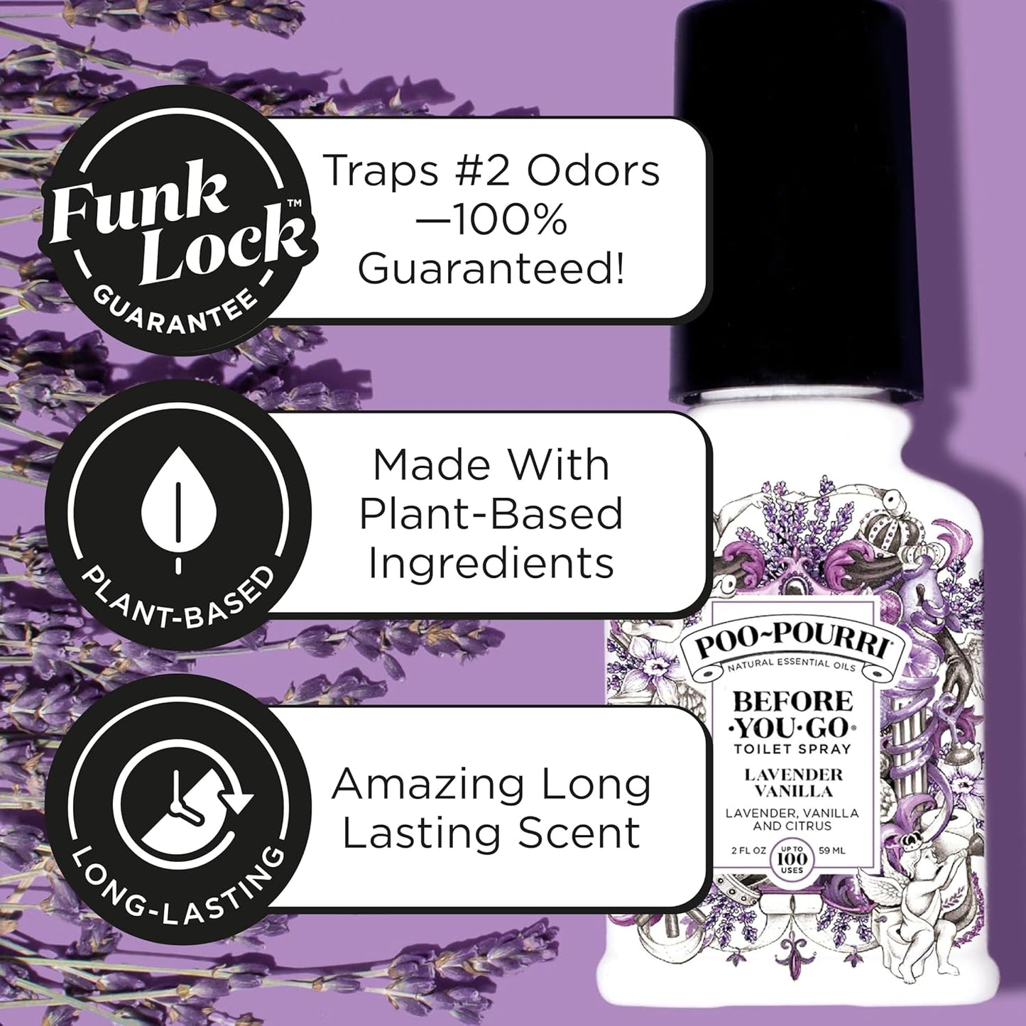 Poo-Pourri Before-You-Go Toilet Spray - Lavender Vanilla, 2 Fl Oz | Essential Oil Bathroom Deodorizer, TSA Approved