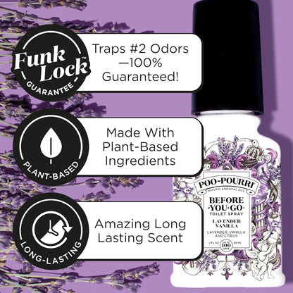 Poo-Pourri Before-You-Go Toilet Spray - Lavender Vanilla, 2 Fl Oz | Essential Oil Bathroom Deodorizer, TSA Approved