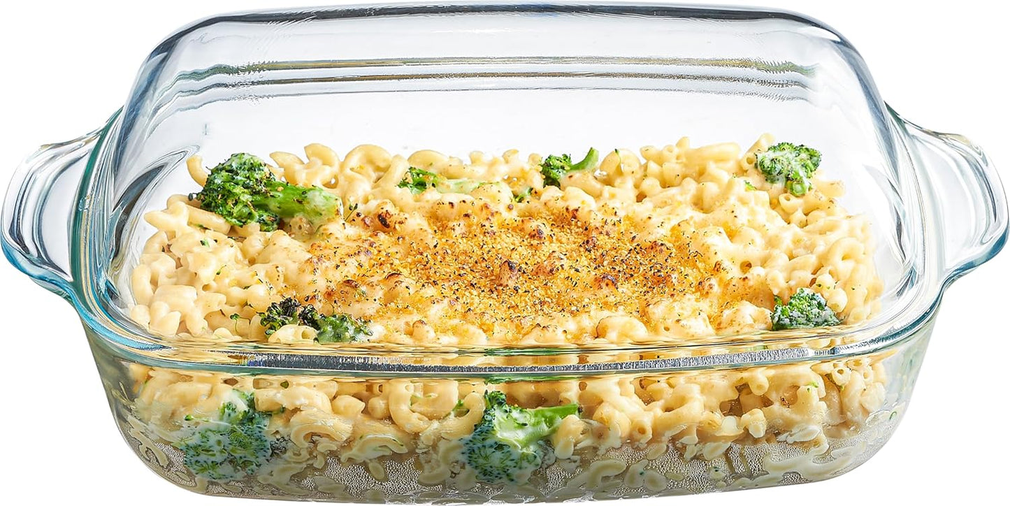 Simax Glass Casserole Dish - Clear Round Baking Dish with Lid & Handles | 3 Quart Capacity, Oven Safe