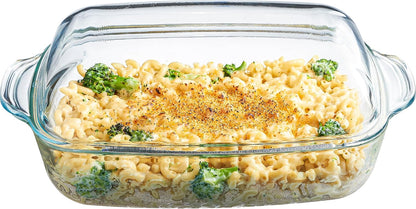 Simax Glass Casserole Dish - Clear Round Baking Dish with Lid & Handles | 3 Quart Capacity, Oven Safe