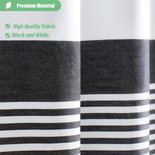 Dynamene Modern Farmhouse Fabric Shower Curtain Boho Black and White Striped Cloth Bathroom Shower Curtain with Tassels, Hotel Luxury Decorative Shower Curtain Set with 12 Hooks - 72x72