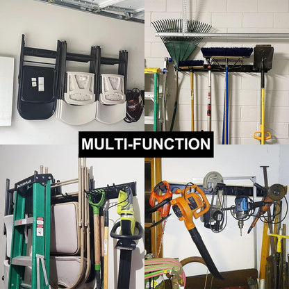 Wallmaster Garage Storage Organizer - Heavy-Duty Wall Mount Tool Rack with 12 Adjustable Hooks | 96-Inch Tracks, 900lb Capacity