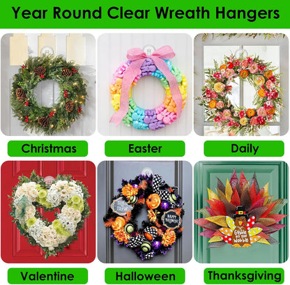 Clear Wreath Hanger - 22 LB Strong Suction Cup Hooks for Fall & Christmas Decor | 2 Pack