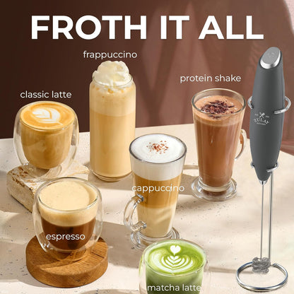 Zulay Kitchen Tornado Triple Whisk Milk Frother - Handheld Foam Maker for Coffee & Lattes - Onyx Gray