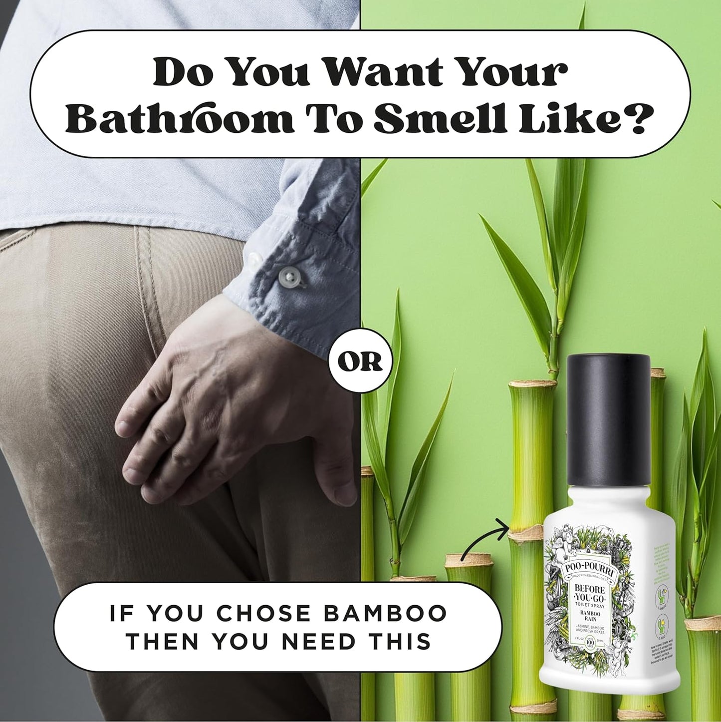 Poo-Pourri Before-You-Go Toilet Spray - Bamboo Rain | 2 Fl Oz, Essential Oil Bathroom Deodorizer, TSA Approved