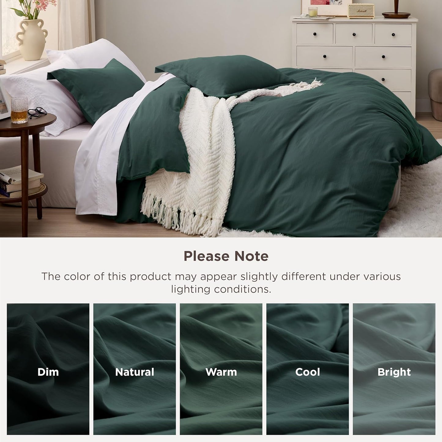 Bedsure Oversized King Duvet Cover Set - Extra Soft Forest Green Prewashed Cotton-Like Polyester, 3 Pieces (120''x98'') with Zipper Closure & 2 Pillow Shams