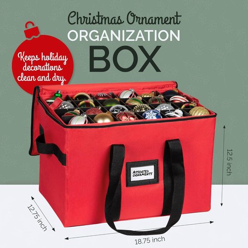 Christmas Ornament Storage Container - Large Organizer Bin with Adjustable Dividers for 96 Ornaments