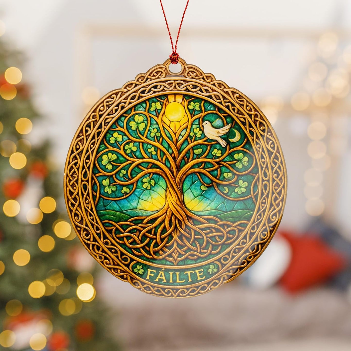 St. Patrick's Day Gifts | Tree of Life Ornament - Celtic Decor with Shamrock Blessing Card
