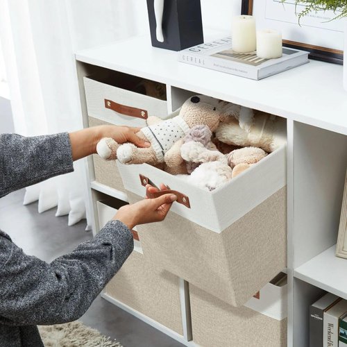 DECOMOMO Fabric Cube Storage Bins - Stylish Beige & White Storage Baskets for Kallax | 11-Inch Cube - 4 Pack