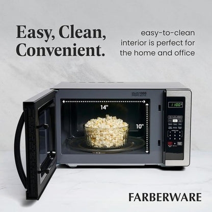 Farberware 1.1 Cu. Ft. Microwave Oven - 1000 Watts, Auto Cook, Defrost & Child Safety Lock | Stainless Steel