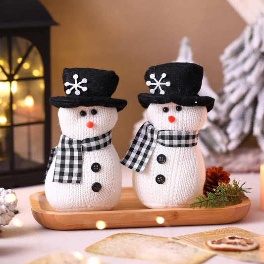 SmoothNovelty Snowman Plush Toys - 6'' Winter Figurines with Checkered Scarf | Holiday Table Decor