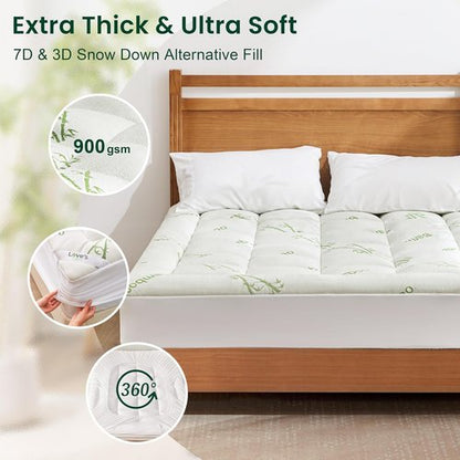 Love's Cabin King Mattress Topper - Bamboo Viscose Pillow Top for 8"-20" Mattresses | Breathable Cooling Green Design