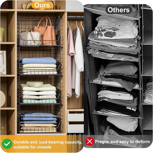Jakyitvi 4-Tier Stackable Closet Organizer - Foldable Storage Bins for Clothes & Accessories - Sturdy Black Iron Mesh Shelves
