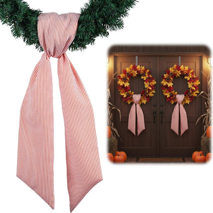 Orange Striped Wreath Sash Set by [Brand Name] - 2 Pack Modern Ribbon Bow for Fall Thanksgiving Decor | 5.12" Wide x 54.33" Each