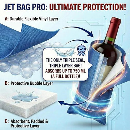 JetBag PRO Protective & Absorbent Wine Bag - Triple Layer, Triple Seal, Absorbs 750 ml - (2 Pack, Bold Design) - Professional