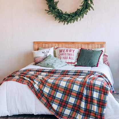 Christmas Tartan Plaid Throw Blanket 50x60 in - Double Sided Flannel, White