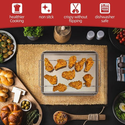 Geesta Air Fryer Basket - Nonstick Crisper Tray & Basket Set with 50 Recipes | 12.5” x 9.5” Stainless Steel