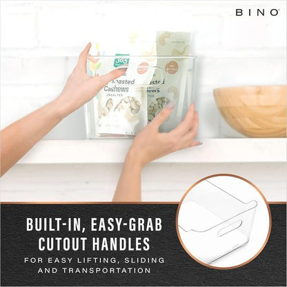 BINO Plastic Organizer Bins - Large 4 Pack | Multi-Use Pantry & Freezer Storage Containers