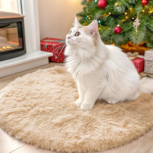 OLANLY Round Beige Area Rug - Soft, Fluffy, Machine Washable 2 ft Circle Carpet for Bedroom & Nursery Decor