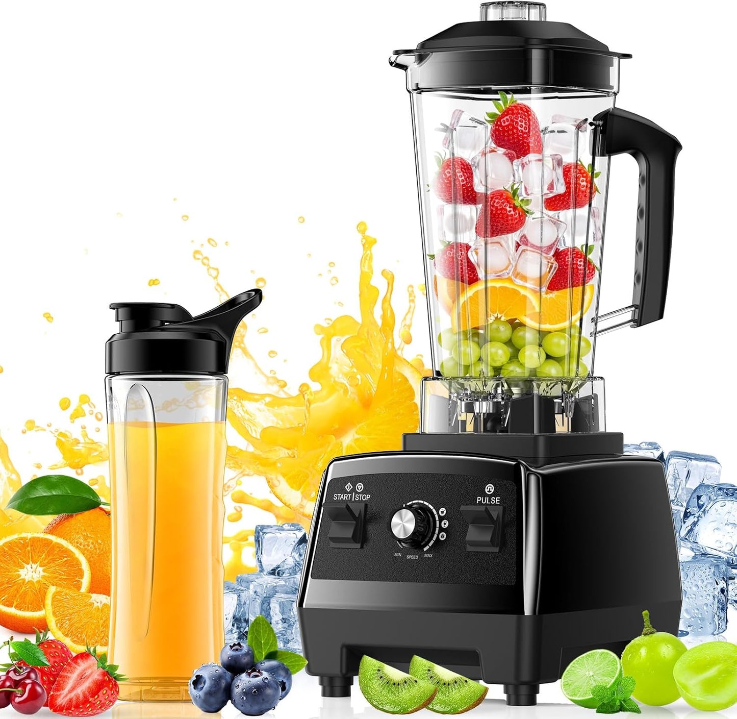 Skiennix Blender - Powerful Smoothie Maker with 68Oz Pitcher & 20Oz Juicer Container | Black