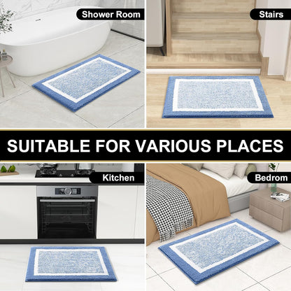 OLANLY Microfiber Bath Mat - Extra Soft, Absorbent & Non-Slip | 24x16 Inches, Quick Dry, Blue