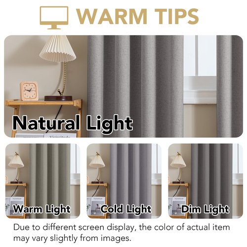 H.VERSAILTEX Linen Curtains 100% Blackout Curtains for Bedroom 96 inch Long Full Light Blocking Nature Linen Blended Window Curtains for Living Room Nickel Grommet (2 Panels, Heathered Dove)