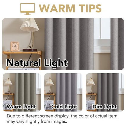 H.VERSAILTEX Linen Curtains 100% Blackout Curtains for Bedroom 96 inch Long Full Light Blocking Nature Linen Blended Window Curtains for Living Room Nickel Grommet (2 Panels, Heathered Dove)