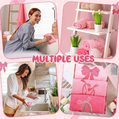 FuWeave Pink Hand Towels - 100% Cotton Soft & Absorbent Decorative Towels | 3 Pcs Set 13.7 x 29.5''