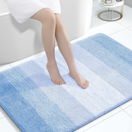 OLANLY Large Bath Rugs - Extra Soft Microfiber Mat 44x32 | Quick Dry & Washable, Light Blue