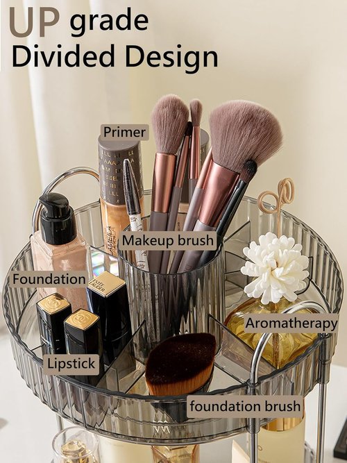 Asayuee 360° Rotating Makeup Organizer - Large Capacity Skincare & Perfume Storage | Grey