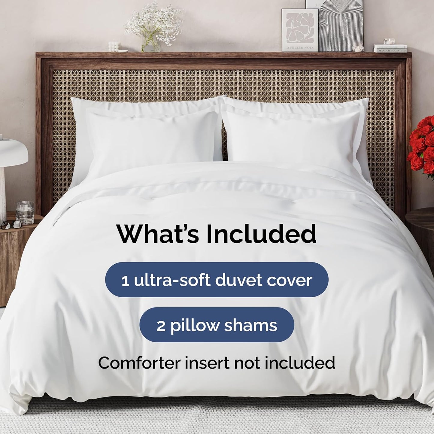 Regine Switzerland King Duvet Cover Set - Extra Soft Hotel Luxury 104" x 90" with 2 Pillow Shams - Easy Care, Fade-Free, Cozy & Breathable (White)