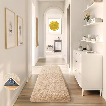 Ophanie Runner Rug - Non-Slip Fluffy Soft Bedroom Carpet | 2x6 Beige Shag for Hallway & Nursery Decor