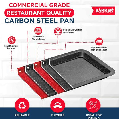 BAKKEN Nonstick Baking Pans - Commercial Grade Carbon Steel Cookie Sheet, 13.18" x 8.66", Oven Safe Up to 450°F