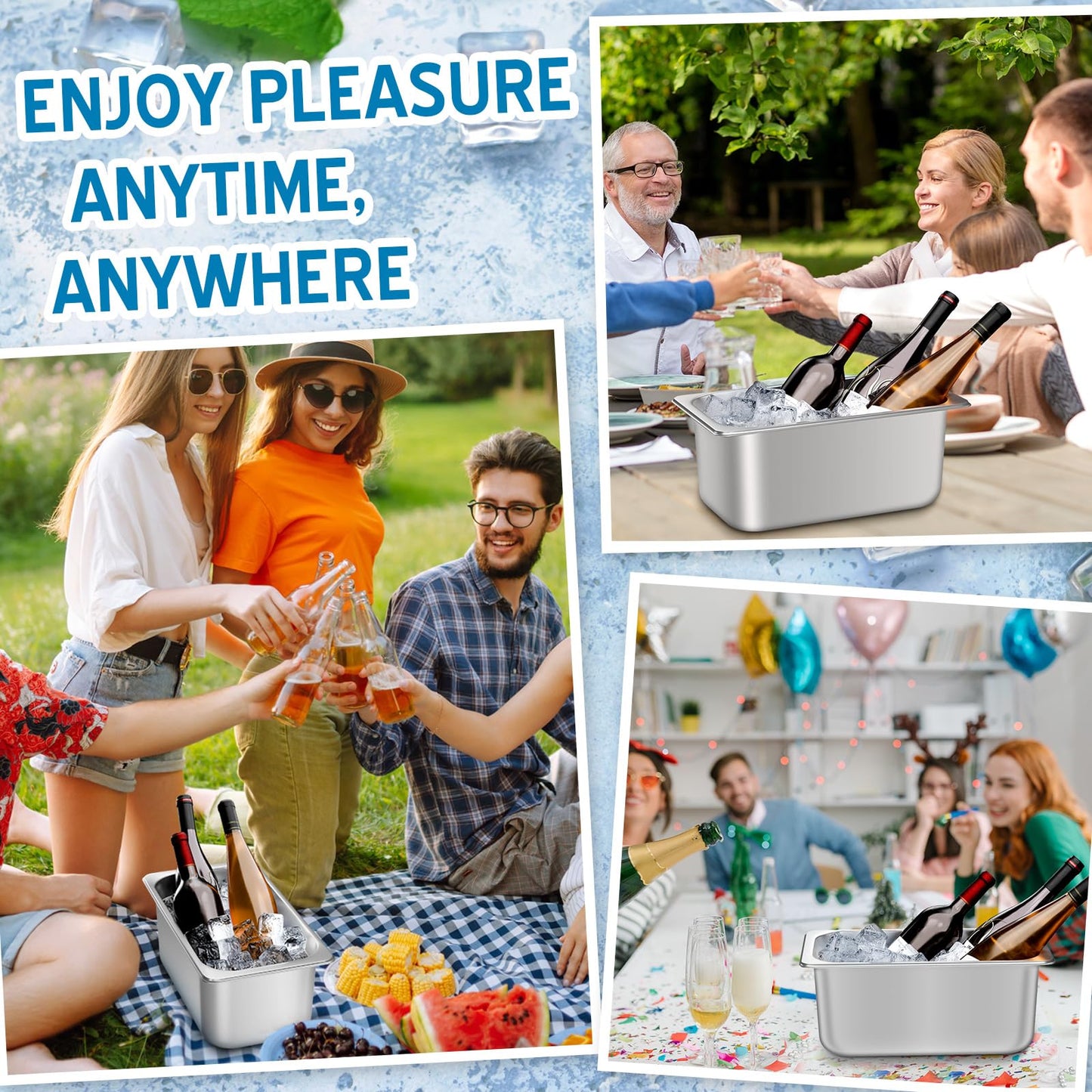 meekoo 2 Pack Ice Buckets for Parties Wine Beer Champagne Bucket Stainless Steel Bin for Freezer Metal Drink Buckets Cocktails Wine Cooling for Mimosa Bar Supplies (Small)