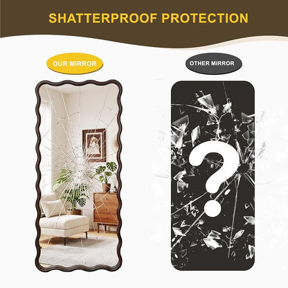 Full Length Mirror 56" x 24" Wood Framed - Dark Brown Wavy Floor Mirror (Variation: 56"L x 24"W)