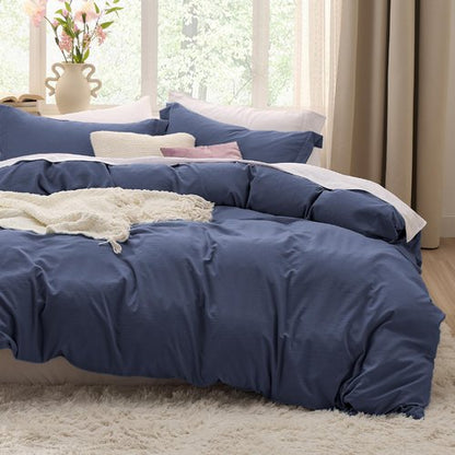 Bedsure Navy Blue Duvet Cover Twin/Twin XL Size - 2 Pieces Prewashed Cotton-Like Polyester Soft Bedding Set, Includes 1 Duvet Cover 68x90 Inches with Zipper Closure & 1 Pillow Sham, No Comforter