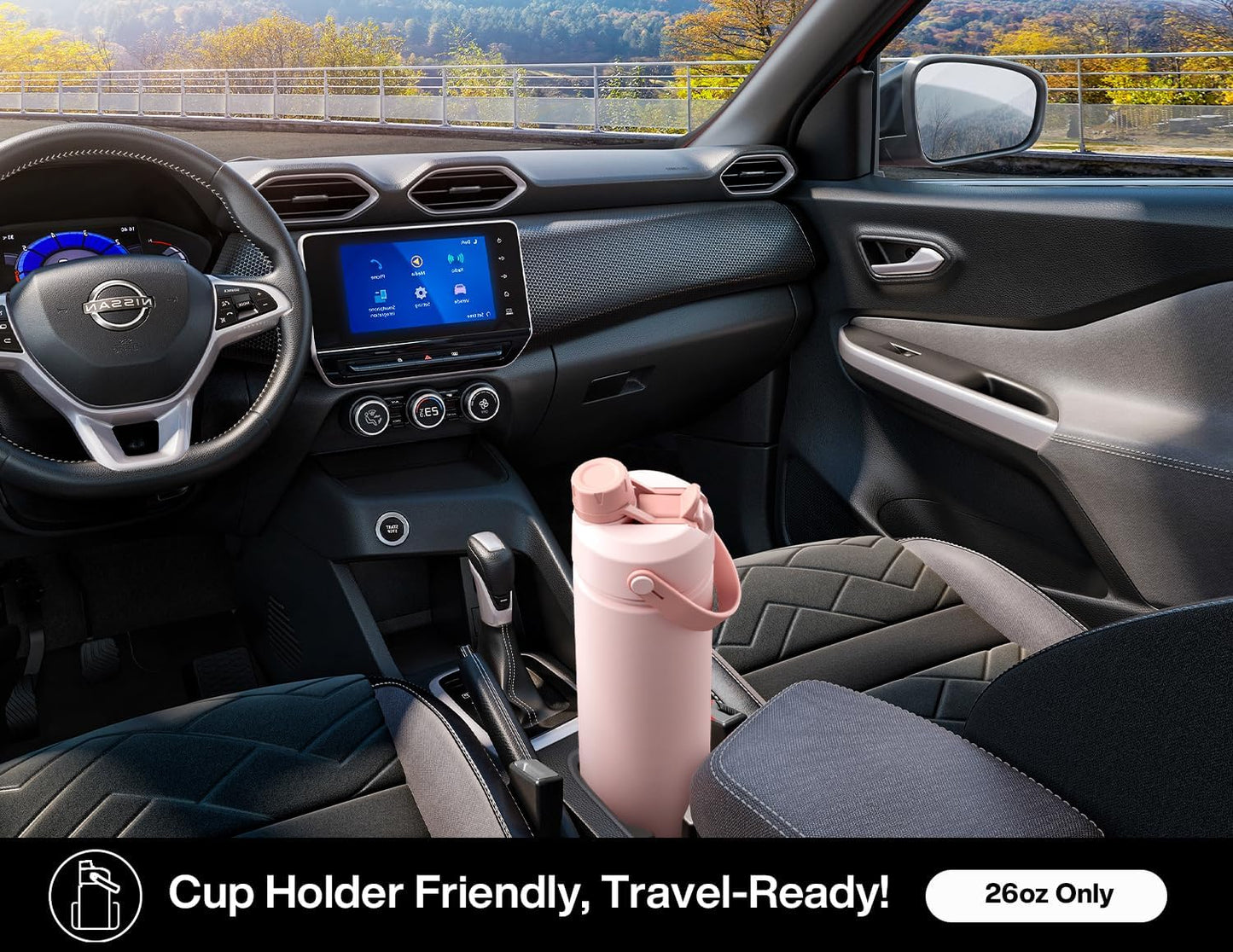 POWCAN 26 oz Insulated Water Bottle - 2-in-1 Straw & Spout Lid, Leak-Proof, Fits Car Cup Holder, Stainless Steel