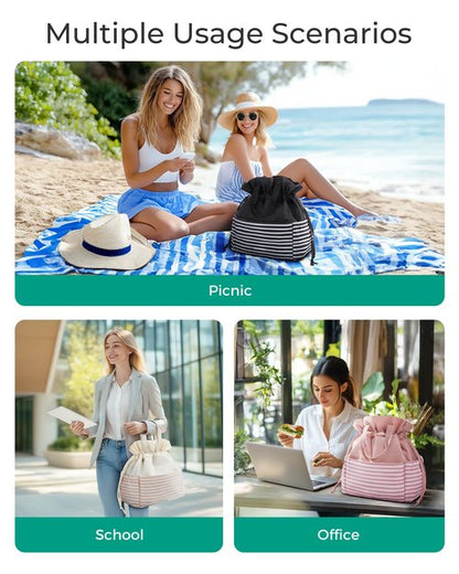 BAGSMART Lunch Bag Women Cute Lunch Box Drawstring Tote Cooler with Multi-Pockets Cinch Closure Insulated Tote for Work, Office, Outdoors